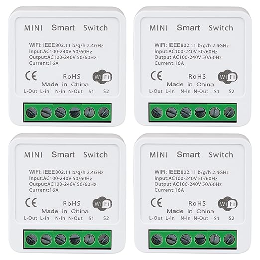 WiFi Smart Switch Light Switch, Compatible with Alexa/Google Home, APP Remote Control, Voice Control, DIY Mode, Timer Function, LAN Control, No Hub Required, 2 Way 16A(4 Pack)
