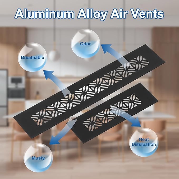 uxcell 2Pcs Aluminum Alloy Air Vents, 600 x 50mm / 23.6 x 2" Rectangle Louvered Ventilation Grille Cover with Mounting Screws for Door Cabinet Wardrobe, Matt Black