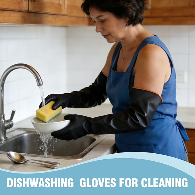 22" Chemical Resistant Gloves, Reusable Heavy Duty Long Rubber Glove, Waterproof Dishwashing Gloves for Men, Forearm Protection Resist Strong Acid, Alkali, Oil, XL Size