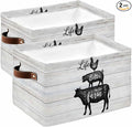 Farm Animals Storage Bins Cubes Waterproof Cloth Storage Basket, Chicken Pig Cattle Rustic Retro Wooden Board Foldable Storage Bags for Shelf Closet Clothes Organizers with Handles 15x11x9.5 in 2PCS
