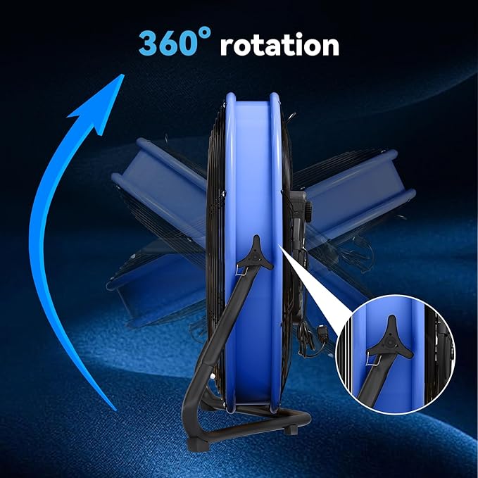 20" High Velocity Metal Floor Drum Fan, 4500 CFM Heavy Duty Industrial Shop Fan, 3 Speed, 360 Degree Tilt, Wall Mounted & Floor Design for Warehouse, Commercial, Barn, Garage - UL Safety Listed