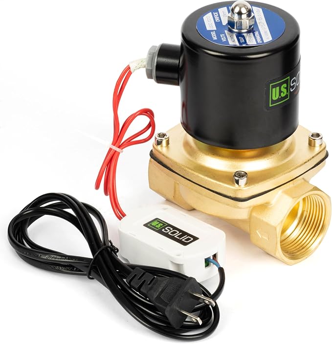 U.S. Solid Smart WiFi Brass Solenoid Valve, 1-1/4", 110V AC, Normally Closed, App Remote Control for Water Systems & Automation