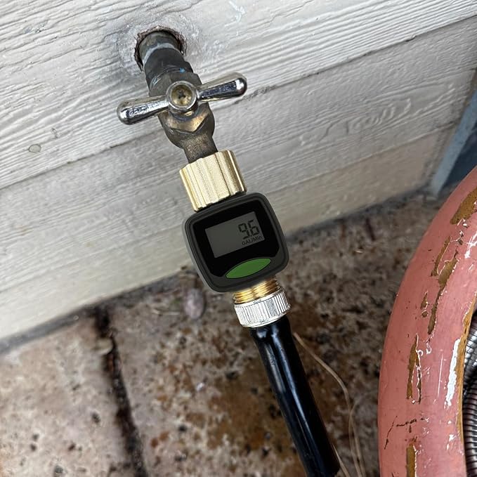 Watflow 3/4"Water Flow Meter with Water Nozzle Kit,4 Modes Change, Measure Gallon/Liter Consumption for Garden Hose, RV Water Tank, Lawn Sprinkler, and Nozzle Sprayer