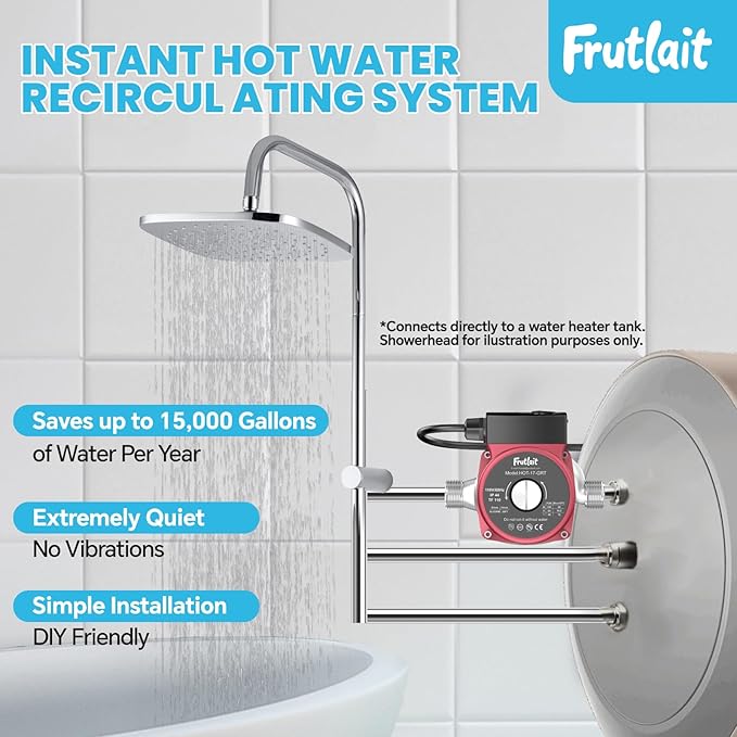 Hot Water Recirculating Pump Kit for Tank Water Heaters – 3-Speed Pump, Thermostatic Bypass Valve, WiFi Smart Plug, 2 Adapters, 1/2" to 3/8" Food-Grade Hoses, Easy DIY Install