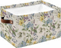 Vintage Spring Floral Storage Bins Cubes Waterproof Cloth Storage Basket, Farmhouse Flowers Rustic Foldable Storage Bags for Shelf Closet Clothes Storages Organizers with Handles 15x11x9.5 in 1PCS