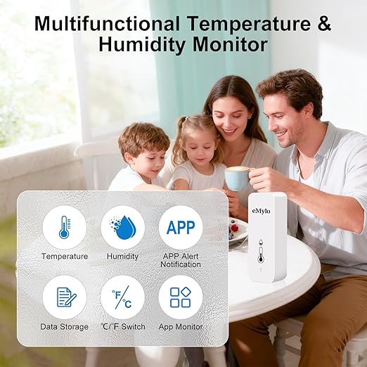 WiFi Temperature Humidity Sensor, Wireless Indoor Thermometer Hygrometer with App Alert, Free Data Storage Export, Smart Temperature Humidity Monitor for Home Bedroom, Compatible with Alexa (2-Pack)