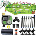 64FT Drip Irrigation Kit with Garden Timer Plant Watering System with Tubing Gushing Nozzles and Water Timer, Quick Connector Kits Easy to Assemble