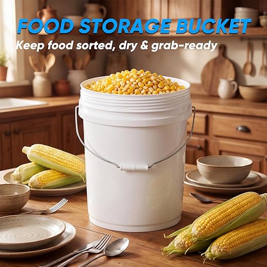 DEMORA 5 Gallon Heavy Duty Plastic Bucket, Food Grade Pail Without Lid, Metal Handle, BPA-Free, for Storage, Fishing, Car Wash, Paint, DIY, Industrial & Job Sites（White，3 Pack）