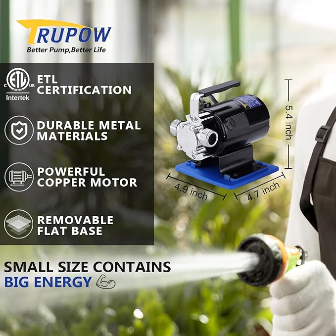 TRUPOW Water Transfer Pump, 110v Utility Pump, 1/10HP 330GPH Portable Electric Sump Transfer Water Pump with Water Hose Kit For Water Removal