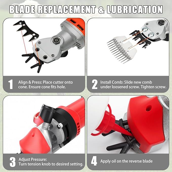 PAT JUUMG 1000W Sheep Shears Electric Farm Livestock Haircut with Blades Professional Animal Clippers 6 Speed Heavy Duty Electric for Thick Horses Sheep Alpacas Goats(Red)