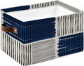 Navy Blue Striped Storage Bins Cubes Waterproof Cloth Storage Basket,Farmhouse Stripes Modern Abstract Art Foldable Storage Bags for Shelf Clothes Storages Organizers with Handles 15x11x9.5 in 1PCS