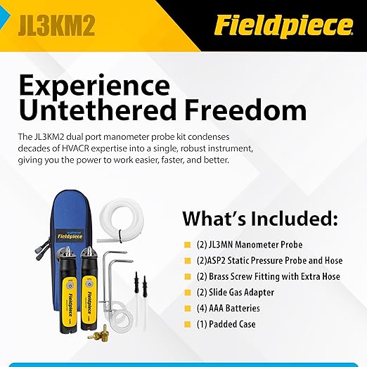 Fieldpiece - Job Link System Dual Port Manometer Probe Kit - JL3KM2 - Long Range Wireless All-in-One Static, Gas and Draft Pressure Gauge - HVAC Tools