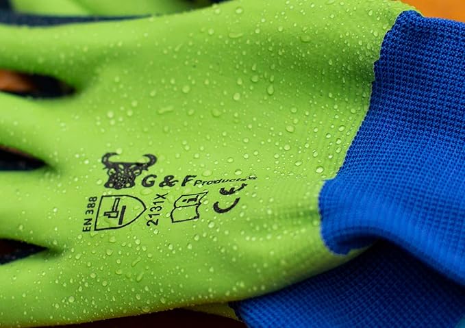 G & F 1536XL-6 6 PAIR PACK Aqua Gardening Men's Gloves with Double Microfoam Latex Water Resistant Palm， Men's X-Large Size