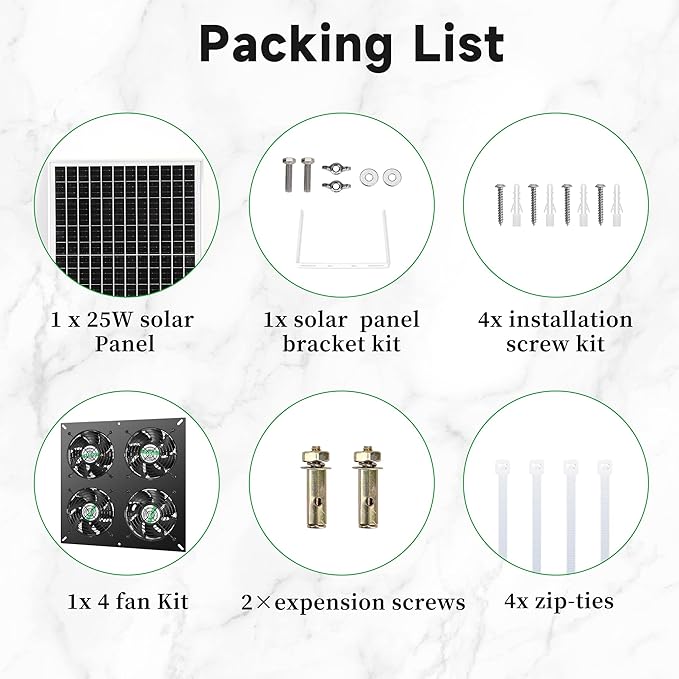 blessny 25W Solar 4 Fan Kit for Outdoor Greenhouse, Solar Powered Vent Exhaust Ventilation Fan for Chicken Coop, Shed Air Circulation, 14.7 Ft Long Cord with IP65 Weatherproof Rate