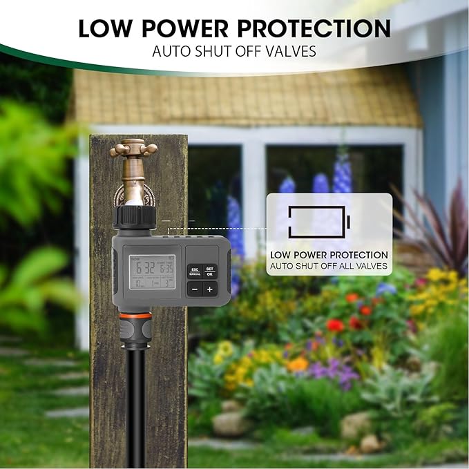 Outlet Sprinkler Timer, Digital Water Timer for Garden Hose with Rain Delay, Automatic & Manual Watering System for Yard Lawn Irrigation