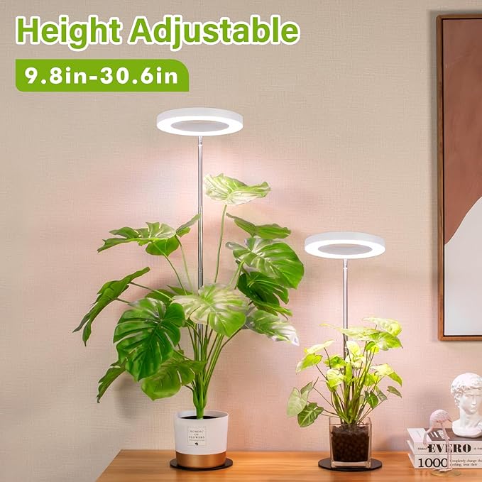 LORDEM Grow Light, LED Plant Light for Indoor Plants Growing, Full Spectrum Desk Growth Lamp with Automatic Timer for 4H/8H/12H, 4 Dimmable Levels, Height Adjustable 9.8"-30.6", 2 Pack
