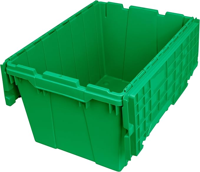 Akro-Mils 39120 Industrial Lidded Plastic Storage Container, Nesting and Stackable Plastic Storage Box with Lid Attached, Organization Tote for Garage and Warehouse, 21.5"x15.25"x12.5", Green (6-Pack)