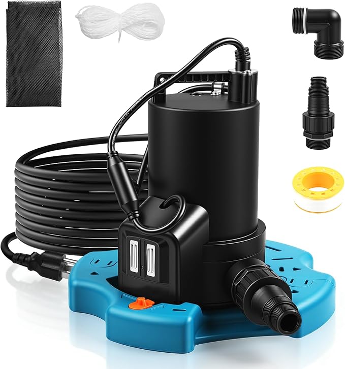 1/3HP Automatic Pool Cover Water Pump, 3035GPH Submersible Sump Pump w/Filter Net, 25ft Power Cord & Check Valve, Water Removal for Swimming Pool, Hot Tubs, Rooftops, Water Beds