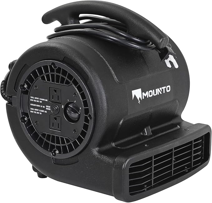 MOUNTO 1/4hp 1000CFM 2 Speed Air Mover Carpet Dryer Floor Fan Cooling Fan (Black)