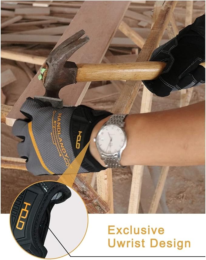 HANDLANDY Work Gloves for Men & Women, Utility Mechanic Working Gloves Touch Screen, Flexible Gardening Gloves for Yard