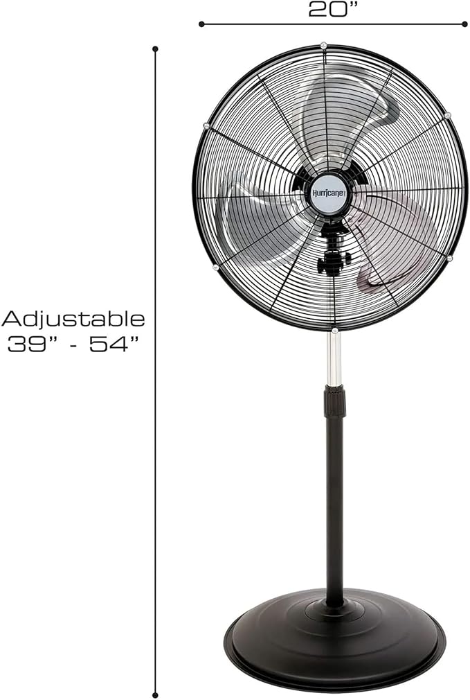 Hurricane 2-Pack Pro High-Velocity Oscillating Metal Stand Fan w/ 3-Speed Setting, 20" - Heavy-Duty Cooling Pedestal Unit w/ 4500 CFM, Adjustable Tilt & Height for Home, Garage, Gym & Workshop