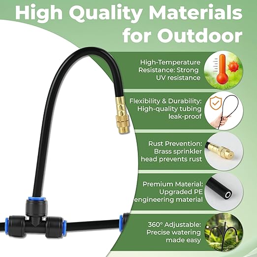50FT Drip Irrigation System for Garden: Quick Connect PE Tubing Automatic Water Sprinkler Kit Adjustable Misting Part 1/4" Watering Hose for Outdoor Raised Bed Plants Flower Yard Greenhouse