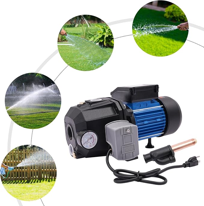 0.75HP Shallow Well Pump 110V Water Pump Automatic Pressure Switch IP44 Waterproof Well Depth Up to 82Ft Versatile Water Pump for Farm Garden (0.75HP)