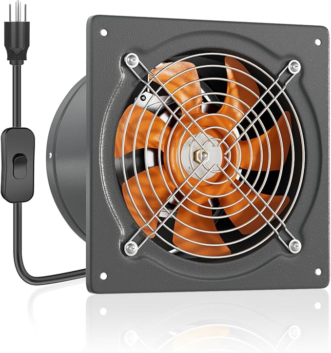 HG Power 8 Inch Exhaust Fan 576 CFM Kitchen Exhaust Fan Wall Mount with Backdraft Damper, Metal Plug In, Extractor Exhaust Ventilation Fan for Attic, Basements, Ceiling, Shop, Greenhouse