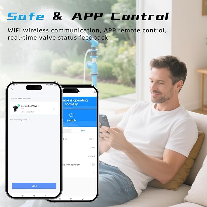 3/4" WiFi Water Shutoff Valve - 5V DC Smart Remote Control Water Valve Timer, Stainless Steel Construction, App & Mobile Remote Control
