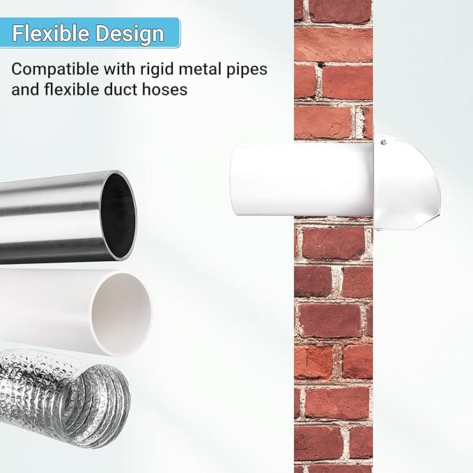 Neoaider 4 Inch Dryer Vent with Screen and Damper, 14GA/2MM Thick Heavy-Duty Steel Dryer Vent Cover, Dryer Vent Cover Outside for Dryer Ventilation and Outdoor Air Exhaust, White