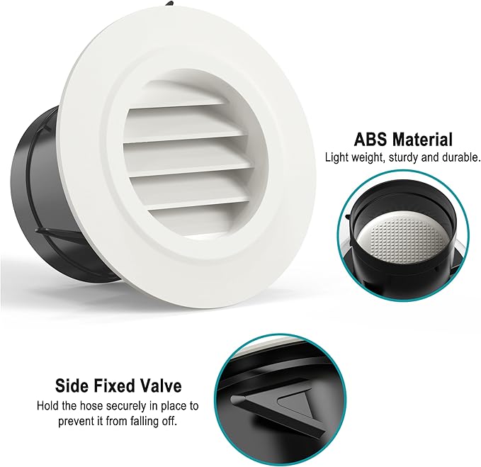 HG Power 3 Inch Soffit Vents with Built-in Screen Mesh, ABS Fixed Louvered Round Vent Cover for Under Eave, Inline Duct, Dryer Vent, HVAC Ventilation, Attic & Home Venting，8 Pack White，75mm