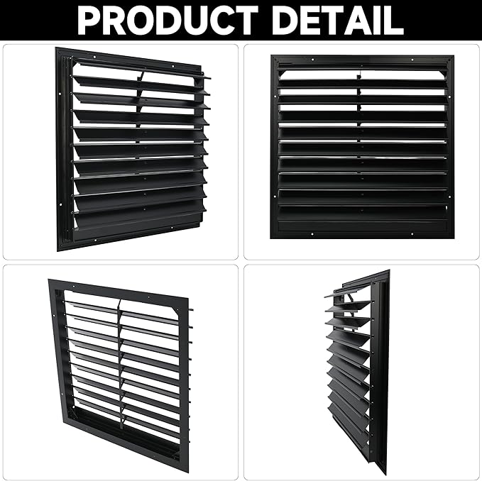20 Inch Automatic Exhaust Shutter Louver Vent, 2Pcs Aluminum Gravity Shutters Louver for Windows Outside, Home Attics, Greenhouse Vent
