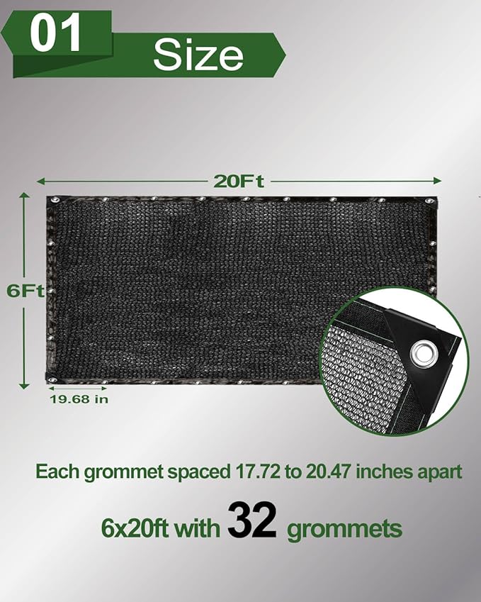 vensovo 40% Sunblock Shade Cloth Net Black Resistant - 6x20 Ft Garden Shade Mesh for Plant Cover, Greenhouse, Chicken Coop, Kennels, Tomatoes Plants