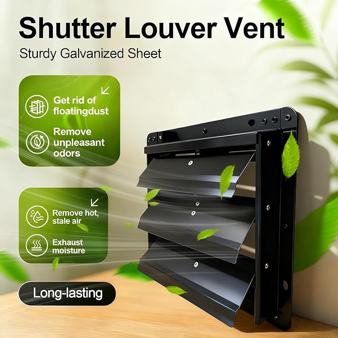 Galvanized Sheet Automatic Exhaust Louver Vent (Fan Blades and Motor Not Included) for Residential Attics, Workshops, Barns, Greenhouses (16inch)