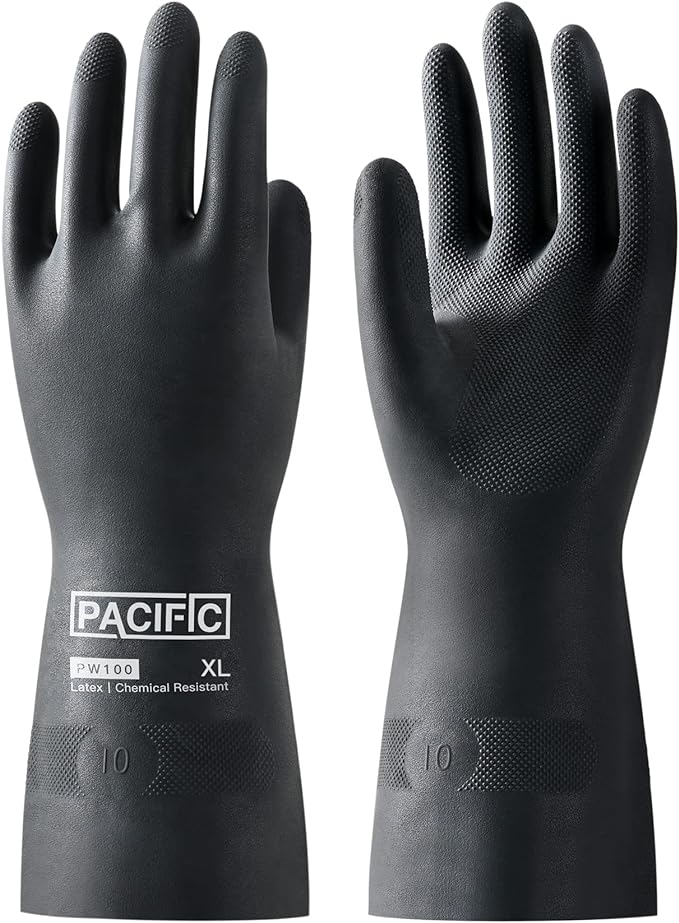 PACIFIC PPE Chemical Resistant Gloves, Heavy Duty Industrial Rubber Gloves, Resist Acid, Alkali and Oil, 12.6", X- Large