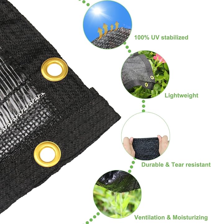 Mklsit Shade Cloth for Garden, 40% 20 x 20 FT Black Mesh Tarp with Reinforced Grommets, Sun Shade Net Greenhouse Shade Cloth for Plants Cover, Vegetables, Patio, Chicken Coop Sunshade
