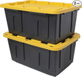 CX BLACK & YELLOW 27-Gallon Heavy Duty Storage Bins with Lids, Stackable Plastic Storage Bins with Weather-Resistant Design, Home Organization, 2 Pack (14.3H x 20.6W x 30.6D)
