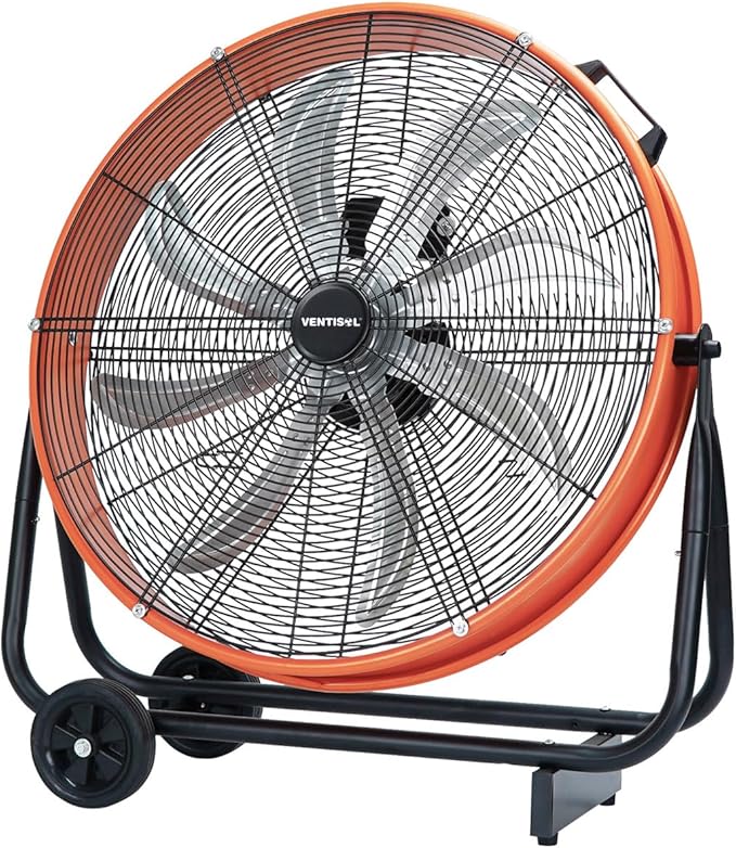 VENTISOL 24 Inch Industrial Floor Fan, 3-Speed High Velocity Shop Fan with 8 Blades, Heavy Duty Drum Fan 9500 CFM, Large Metal Garage Fans for Warehouse, Outdoor, Commercial