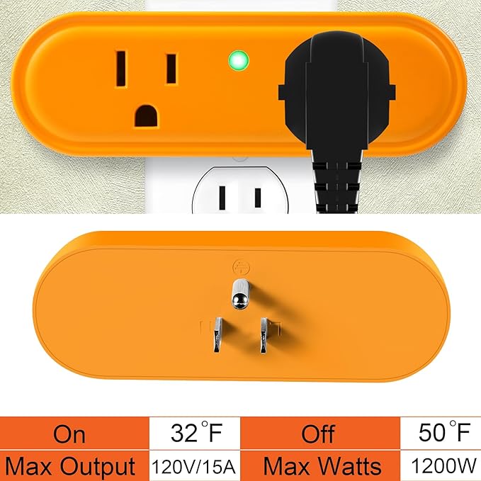 Thermostatically Controlled Outlet: Automatically Turn on Below 32℉, Turn Off Above 47℉ Unnecessary to Controll Power Manually in Cold Winter Cube 2 Pack (Aurantium)