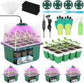 Mckanti 4 Set Self-Watering Seed Starter Tray Kits with Grow Light, Reusable Seed Germination Kit with Adjustable Humidity Domes and Silicone Cell Base Tray for Indoor Plant Seed Germination