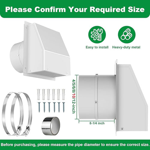 10 Inch Hooded Wall Vent with Screen and Damper, Stainless Steel Wall Vent Exhaust Vent Cover, Exhaust Exterior Air Vent Cover Cap for Kitchen Range Hood HVAC Duct Dryer Ventilation