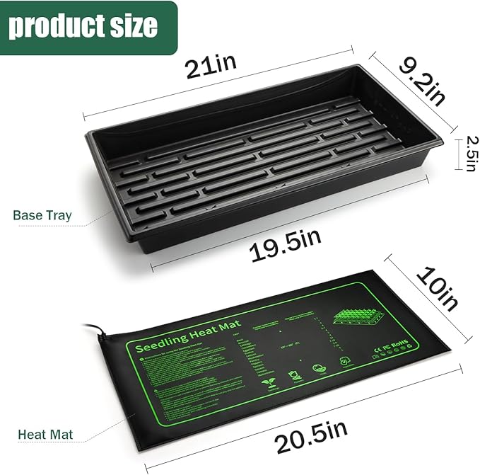 RooTrimmer Seed Starter Kit - 10 Pack 1020 Seed Trays with 2 Seedling Heat Mats for Plants (10"x20.5"), Complete Seed Germination Kit for Indoor Gardening, Greenhouse Accessories Gardening Gifts
