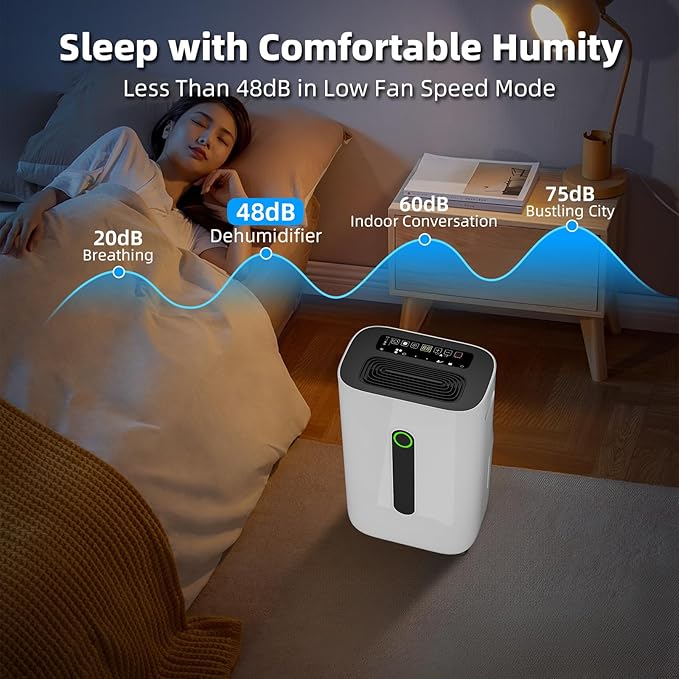 5,000 Sq.Ft 2025 Dehumidifier 80 Pint/Day Dehumidifier for Basement, Bedroom, Home, Bathroom, Smart Compressor Dehumidifier with Drain Hose, Intelligent Humidistat 24H Timer,Child Lock,Defrost,Silent