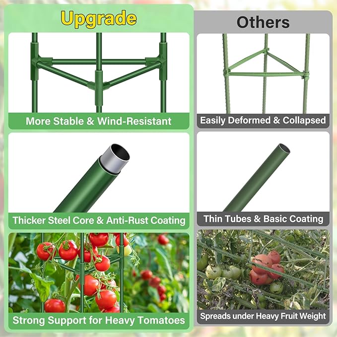 Legigo 6 Pack 57 Inch Tomato Cage for Garden, Heavy-Duty Tomato Trellis Plant Support Stakes, Adjustable Garden Trellis Plant Cage for Climbing Plants Peppers Outdoor Raised Garden Bed and Vegetables