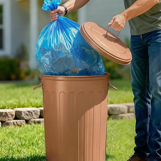 Plexon 20 Gallon Metal Trash Can with Lid Outdoor Large Trash Bin Steel Garbage Can for Garage Patio Farmhouse Bucket Bird Seed Storage Can Heavy Duty Round Container, Copper 3 Pack