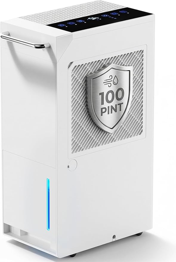 5500 Sq.Ft Dehumidifier for Basement for Whole Home with Drain Hose 100 Pint, Portable Big Dehumidifiers, 1.6GAL Water Tank, Auto Defrost, Smart Humidity Control, Energy Efficient&Quiet for Bathroom