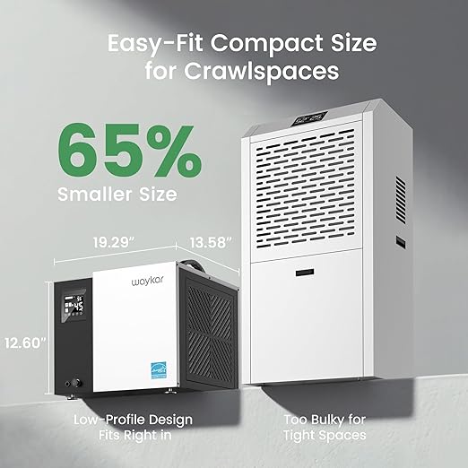 Waykar 70 Pint Energy Star Crawl Space Dehumidifier with Drain Hose, Commercial Dehumidifier for Basements and Home, for Spaces up to 5000 Square Feet, Smart Humidity Control - 5-Year Quality Coverage