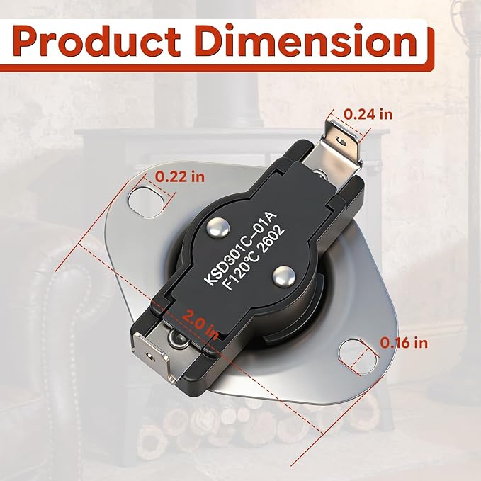 Snap Disc Thermostat Switch 120°F On 105°F Off Compatible with Fireplace Blower Fan Wood Stove Temp Sensor Furnaces RV Refrigerator Cooling Fan Thermal Control