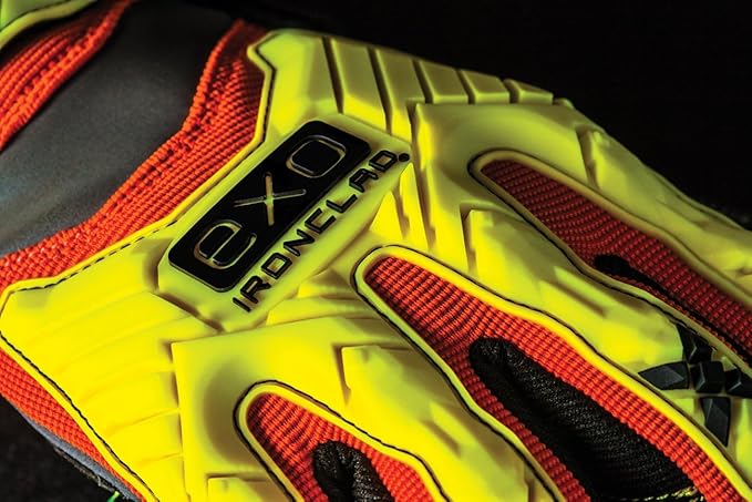 Ironclad EXO Motor Impact Glove; Work Gloves, TPR Impact Protection, (1 Pair), EXO2-HZI-02-S, Hi-viz Yellow & Orange