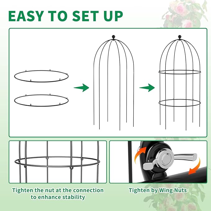 3 Pack Metal Plant Cage Support, 31.5" H Peony Support Tomato Cage Garden Rose Obelisk Trellis Supports Tower for Clematis Vine Jasmine Supports Outdoor Indoor